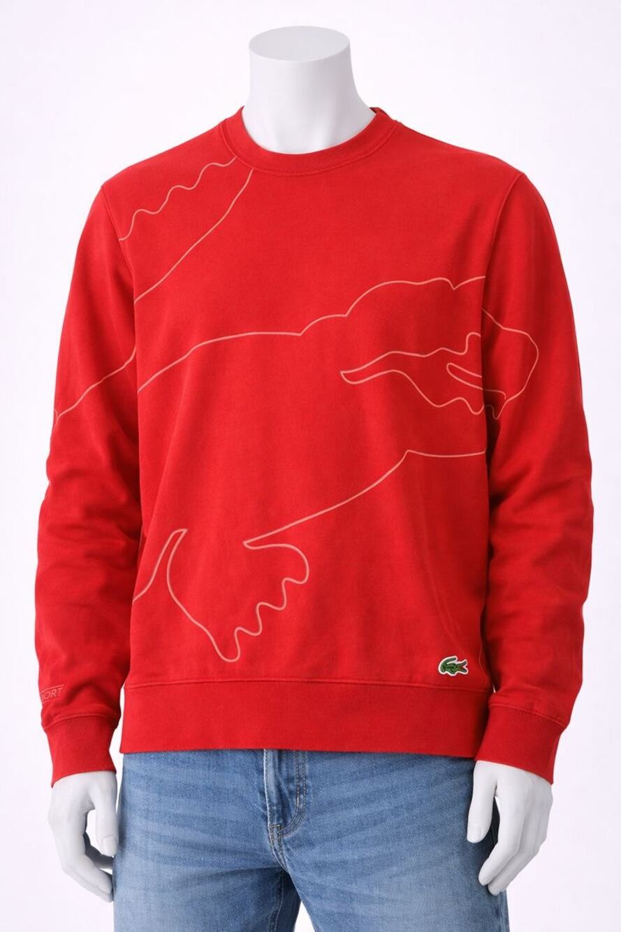 Lacoste Sport Big Croc Outline Sweatshirt Red Crewneck Mens Size Large preppy